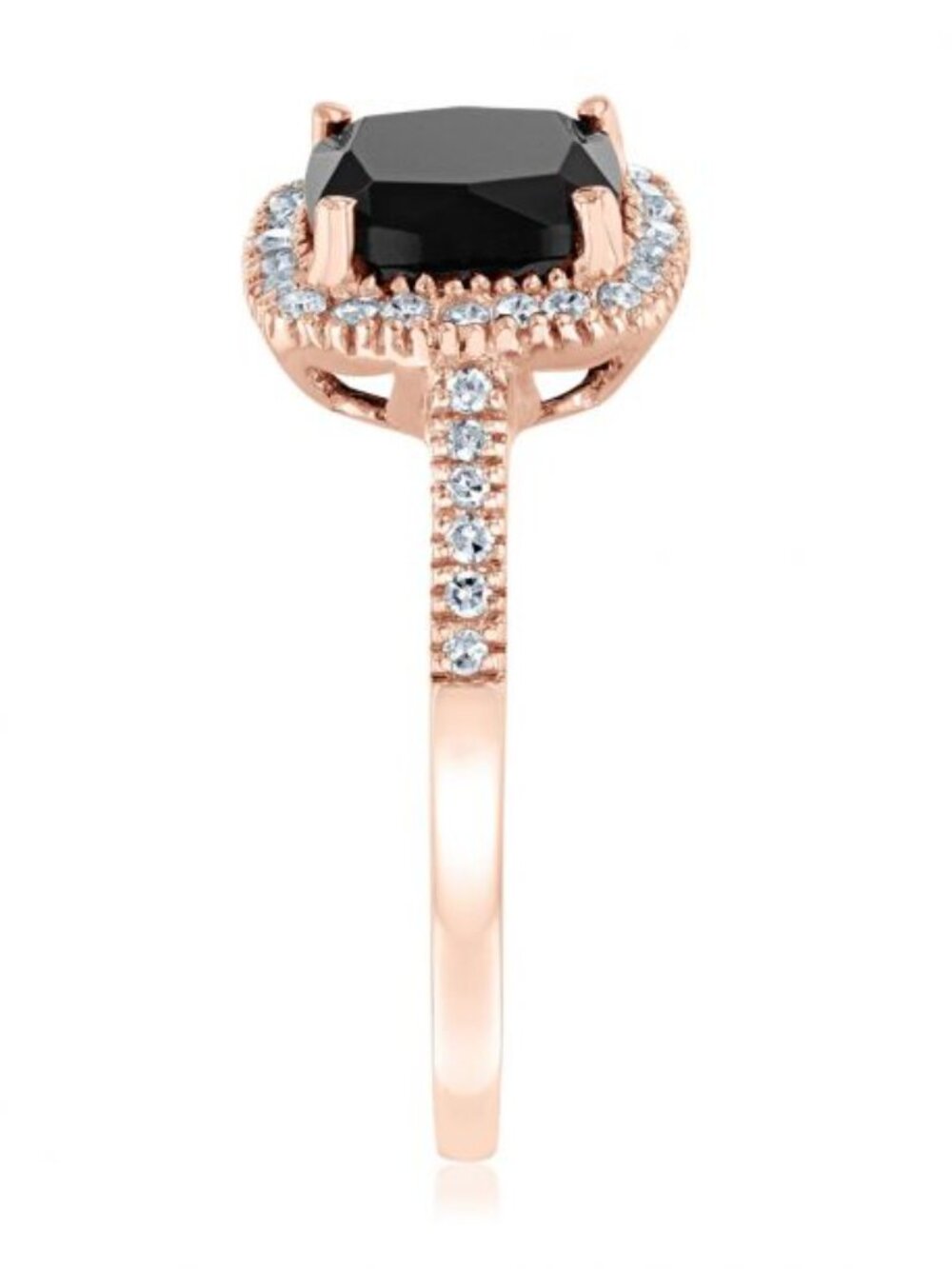 NWT REEDS 10K Rose Gold Black Onyx Diamond Halo Ring Size 7 - Picture 4 of 14
